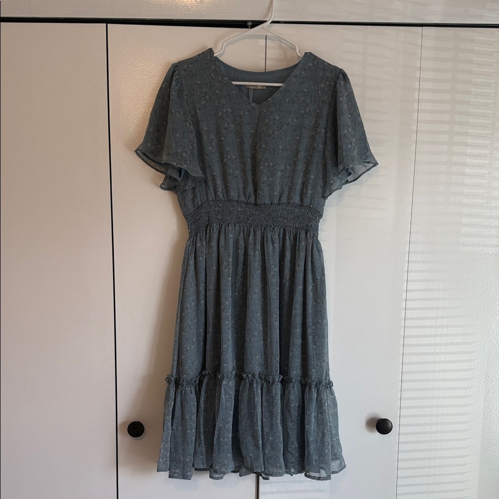 Elegant Blue Short Sleeve Dress